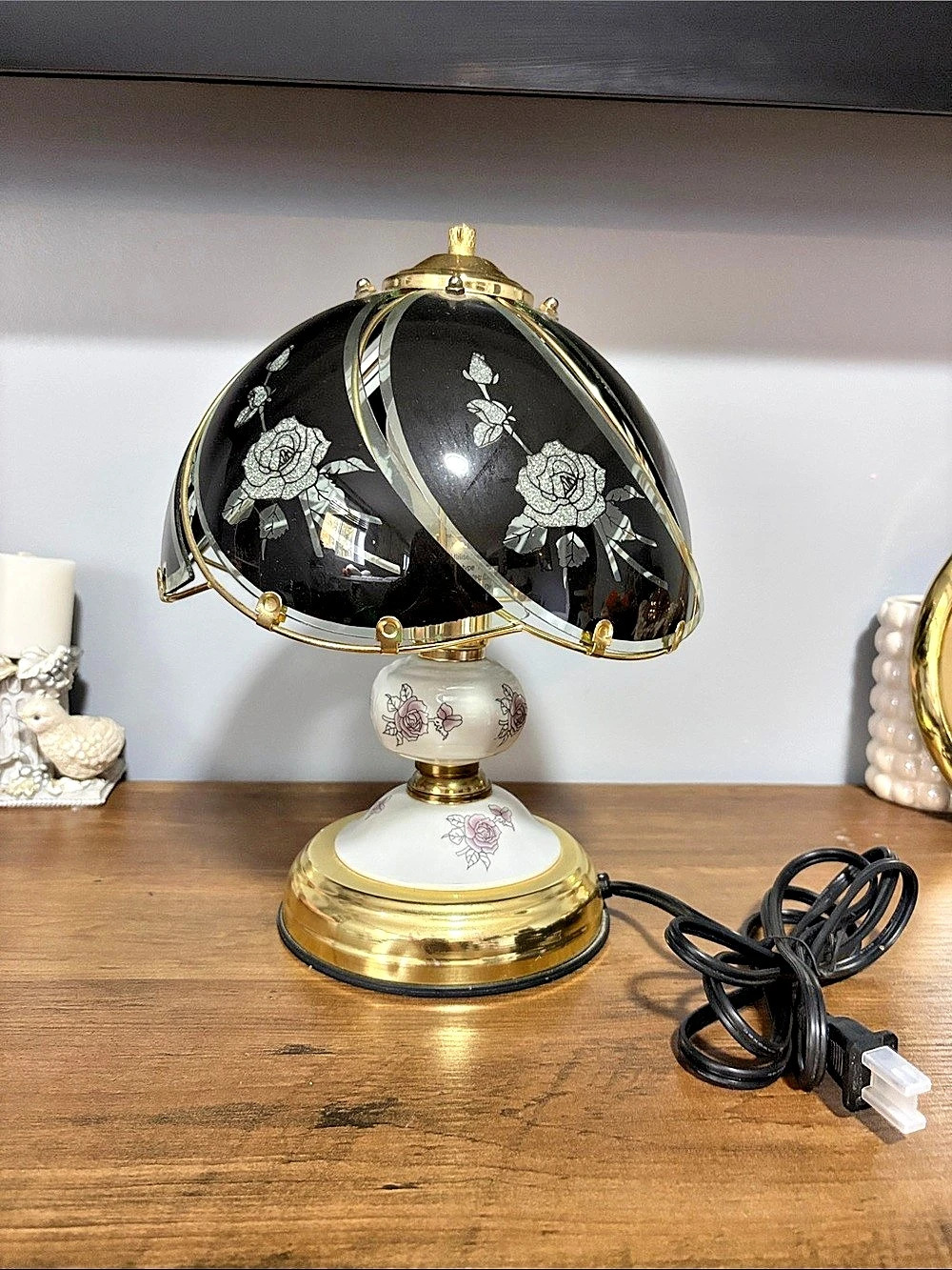 Floral Black & Gold Table Lamp
